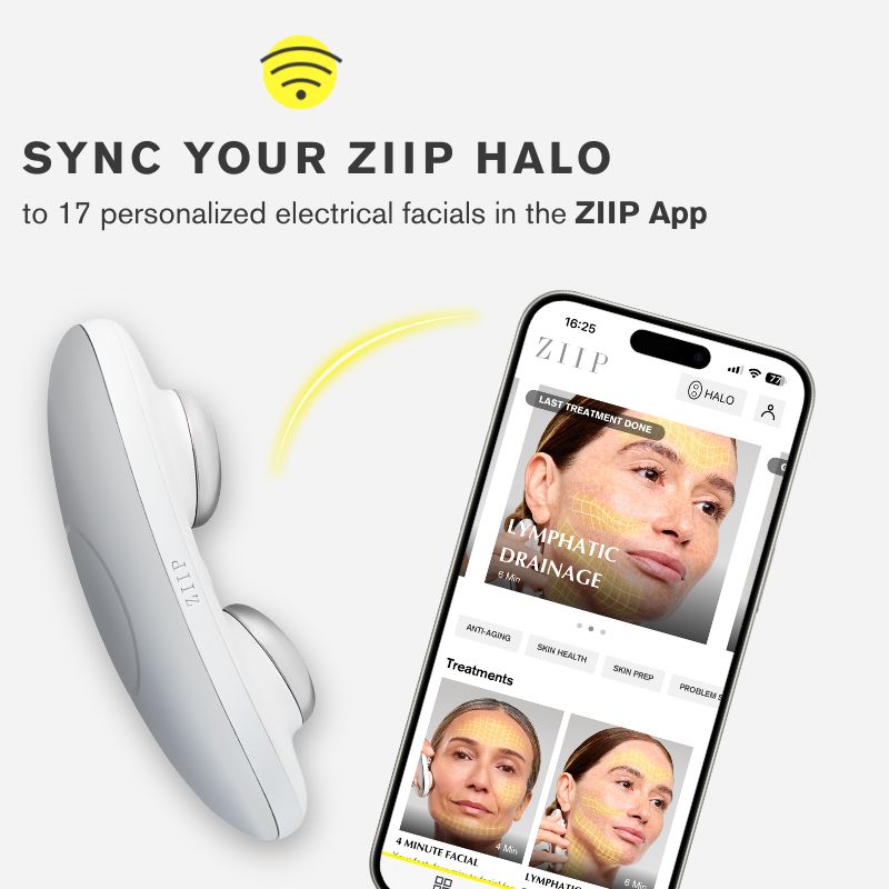 ZIIP HALO device with smartphone displaying ZIIP App interface