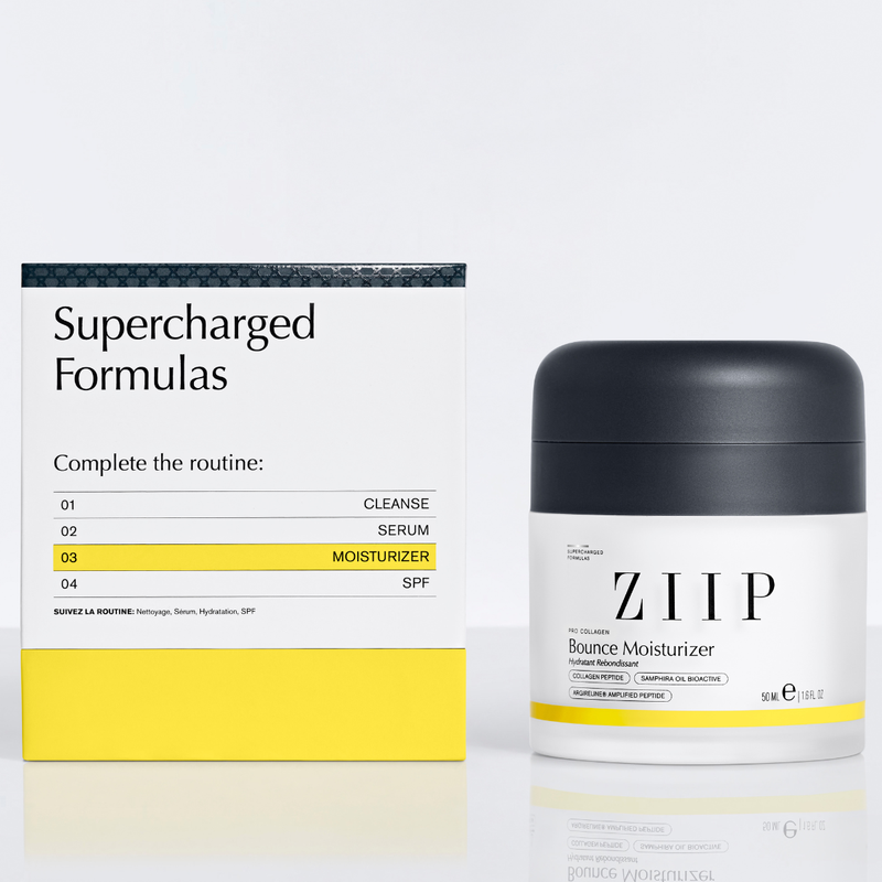 ZIIP Bounce Collagen Peptide Moisturizer shown with packaging box